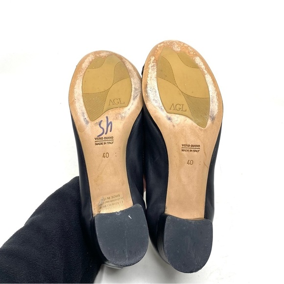 AGL Black Leather Block Heel Shoes - Picture 6 of 6